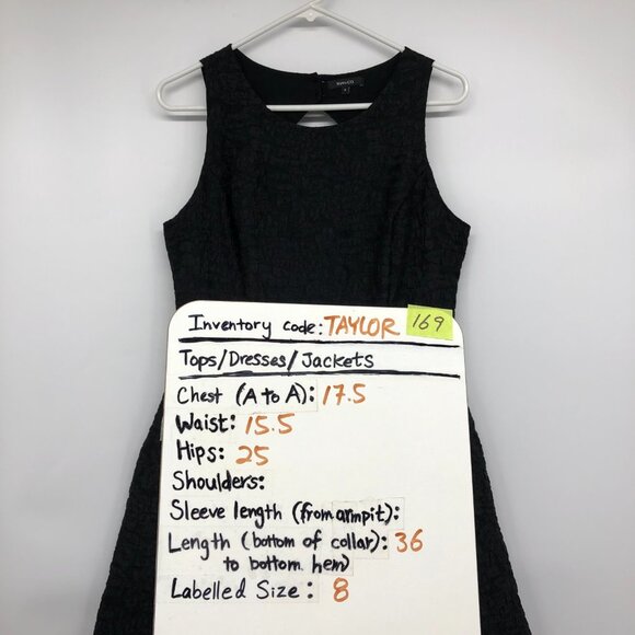 RW&Co Black Jacquard textured sleeveless fit and flare open back dress size 8 - Picture 14 of 15